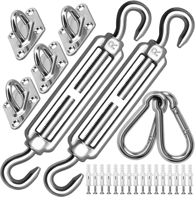 Sun Shade Sail Hardware Kit 8 Inch for Rectangle & Triangle Shade Sail Install, Stainless Steel ShadeSail Fixing Accessories for Outdoor Patio Canopy Garden, Heavy Duty Awning Attachment 40 Set