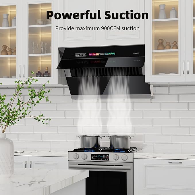 BRANO Under Cabinet Range Hood 30 inch, 900CFM Vent Hood with Voice/Gesture/Touch Control Control, Unique Side-Draft Design for Modern Kitchen, Ducted/Ductless Convertible