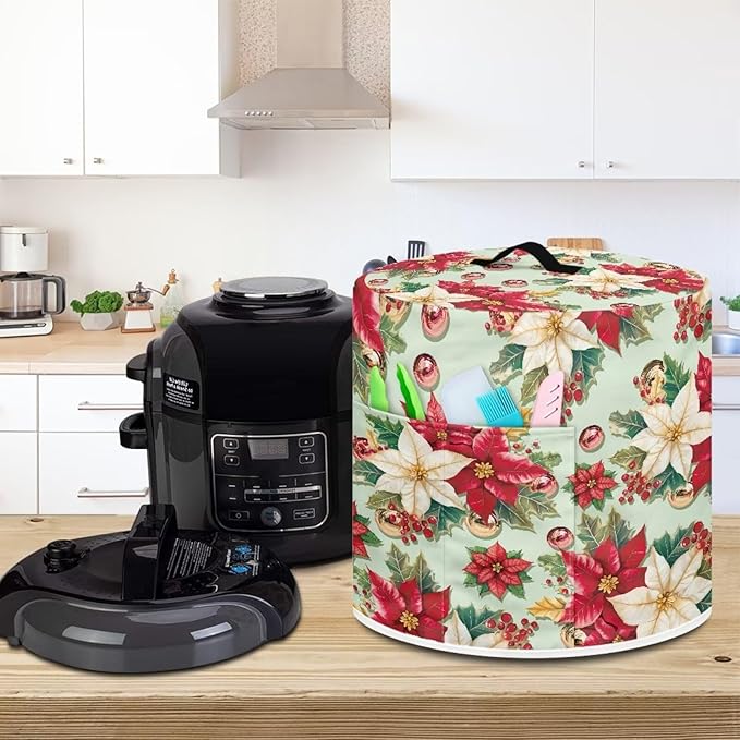 Christmas Flower Dust Cover for Kitchen Instant Pot Accessories Appliance Cover Quart Pressure Cooker Air Fryer Rice Cooker Kitchen Appliance Dust Covers with Storage Pockets Size S