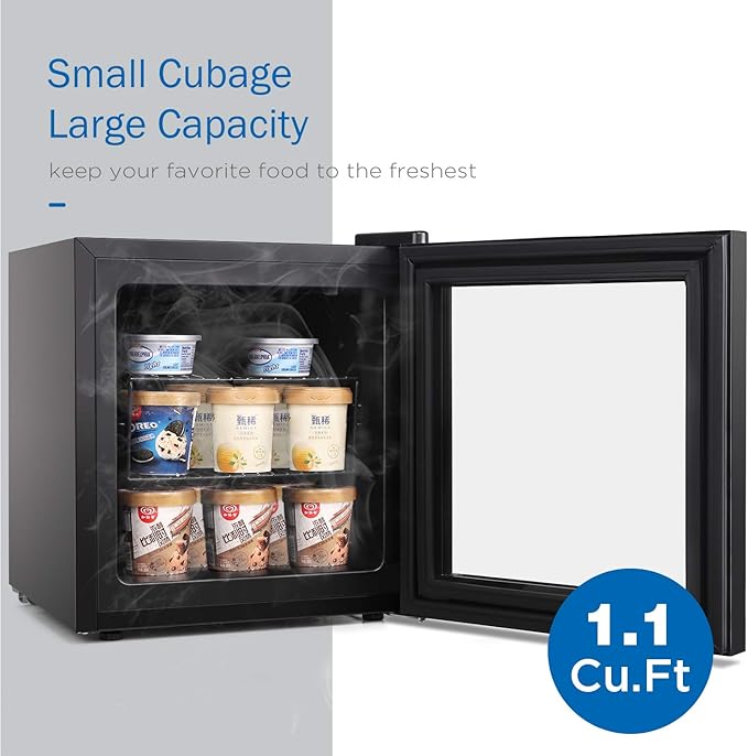 Northair Mini Freezer 1.1 Cu Ft with Glass Display Door 7 Temperature Settings for Ice Cream/Breast Milk/Sea Food/High-alcohol Liquor