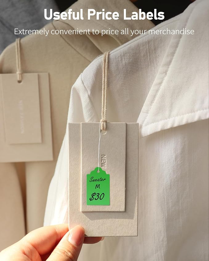 Uniclife 200 Pcs Price Tags with String Attached 1.8 Inch Writable Colored Hang Tag String Tags for Pricing Clothing Jewelry Price Display Labels Blank Merchandise Marking Paper Tag, 1.8" x 1"