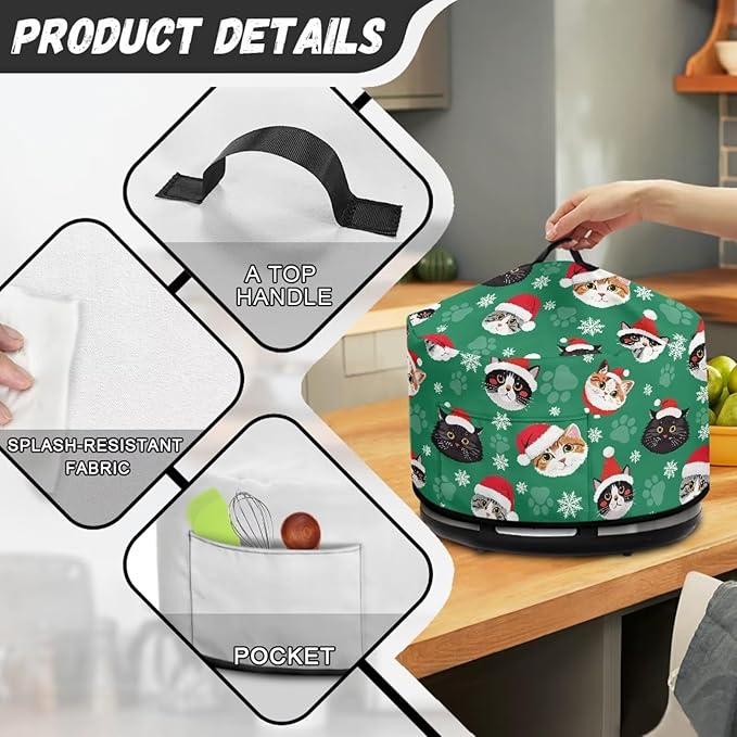Cute Cats Christmas Hat Print Oval Slow Cooker Dust Cover Protective with 6-8 Quart Slow Cooker Recyclable and Practical Crock Pot Cover for Kitchen Appliances Christmas Decor