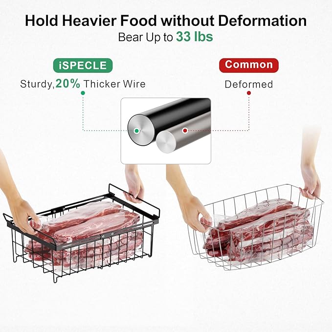 iSPECLE Deep Freezer Organizer Bins for 10 to 20 Cu.Ft, 3 Pack Stackable & Hanging Baskets, Expandable Metal Wire Storage System, Fits 17.5"-22.6" Width, Chest Freezer Only, Black