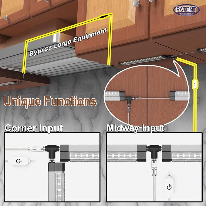 EBD LED Under Cabinet Lighting for Kitchen Built-in Adjustable Cable & Mid Input Jack Bookshelf Plug in Light bar 9 Pcs 4050 Lm 3000K Ultra Bright for Timer Smart Plug Alexa Google Assistant & Siri