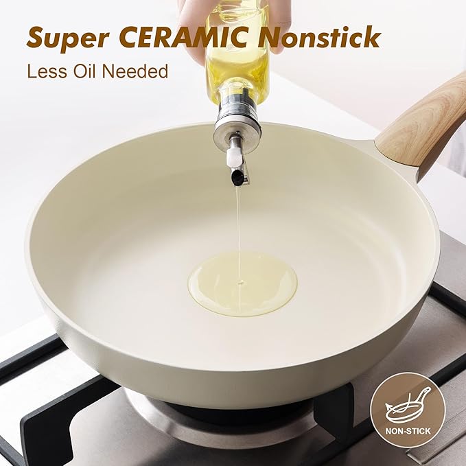 SENSARTE Ceramic Nonstick Frying Pan Skillet with Lid 11inch Non Stick Omelet Pan, Non-toxic Healthy Kitchen Cooking Chef's Pan, Free of Intentionally Added PFOA/PFAS/PTFE, Induction Compatible, White