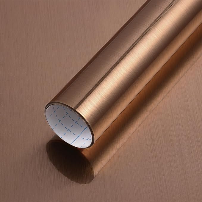 Hopepak 17.3''X197'' Stainless Steel Rose Gold Countertop Contact Paper - Metallic Peel and Stick Wallpaper, Self Adhesive, Removable, Waterproof for Kitchen Backsplash Decor