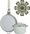 GoodCook Ceramic Cookware Set 5-Piece with Removable Handle, Induction Compatible, Nonstick and Oven Safe with 9.5-Inch Frypan, Sage Green