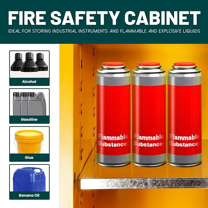 30 Gallon Flammable Storage Cabinet, 35×23.23×18in Galvanized Steel Safety Storage Cabinet, Adjustable Shelf Fireproof Cabinets, Flammable Liquid Storages Cabinets for Industrial and Home Use, Yellow