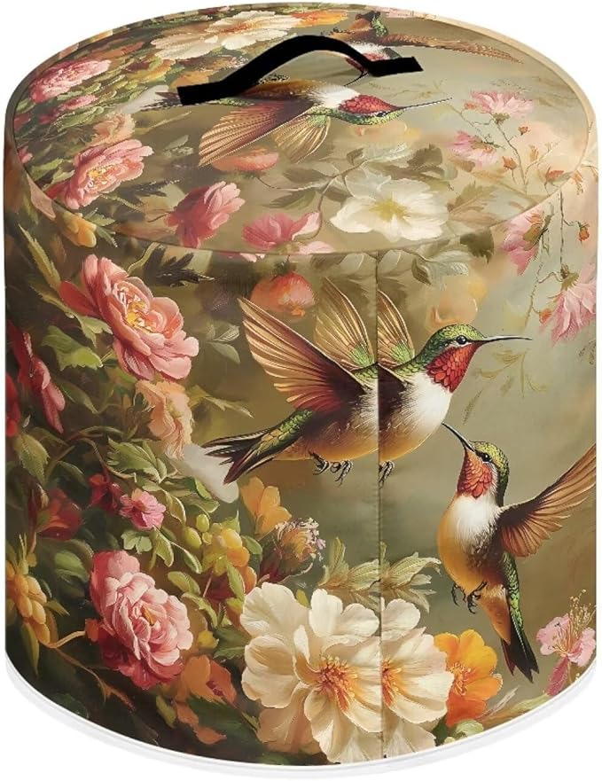 TODIYADDU White Flower Hummingbird Pressure Cooker Cover with Handle and Storage Pocket for Extra Accessories Portable Kitchen Appliance Dust Cover Protective for Air Fryer Toaster Accessories, S