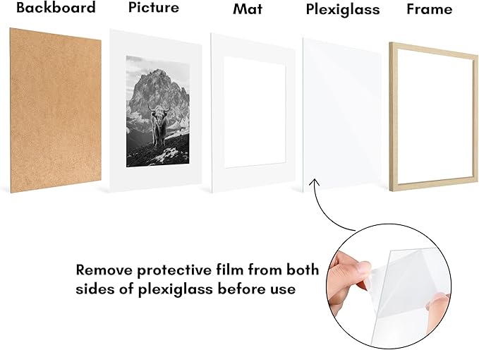 Americanflat 16x20 Picture Frame with Polished Plexiglass - Set of 5 - Use as 11x14 Frame with Mat or Display 16x20 Photo Without Mat - Galleria Collection - Picture Frames for Wall - Natural Oak