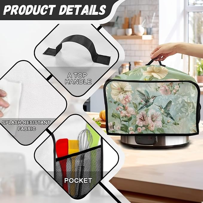 Elegant Hummingbird Slow Cooker Bag Slow Cooker Dust Cover Accessory Set Crock Pot 6-8 Quart Slow Cooker Cover Dust Cover Soft and Easy to Fold