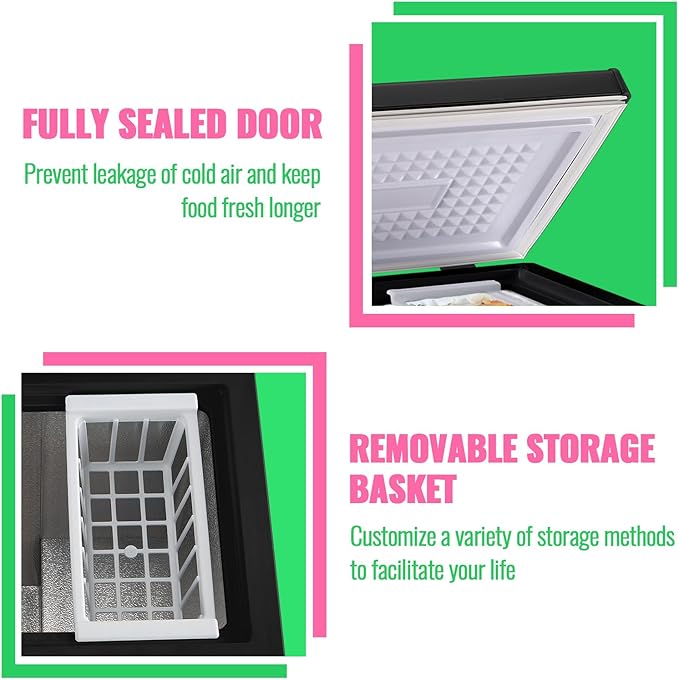 Deep Freezer WANAI 5.0 Cubic Chest Freezer with Top Open Door and Removable Storage Basket, 7 Gears Temperature Control, Energy Saving, Ideal for Office Dorm or Apartment