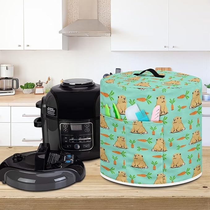 Pressure Cooker Cover for Women,Groundhog Carrot Insulated Rice Cooker Cover with Easy to Clean Lining Waterproof Dust Cover with Pockets for Instant Pot 3 Quart Appliance Cover