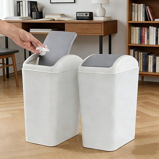 3 Packs 4.5 Gallon Plastic Trash Can with Swing Top Lid, Waste Bin for Kitchen, Bedroom, Bathroom, Grey