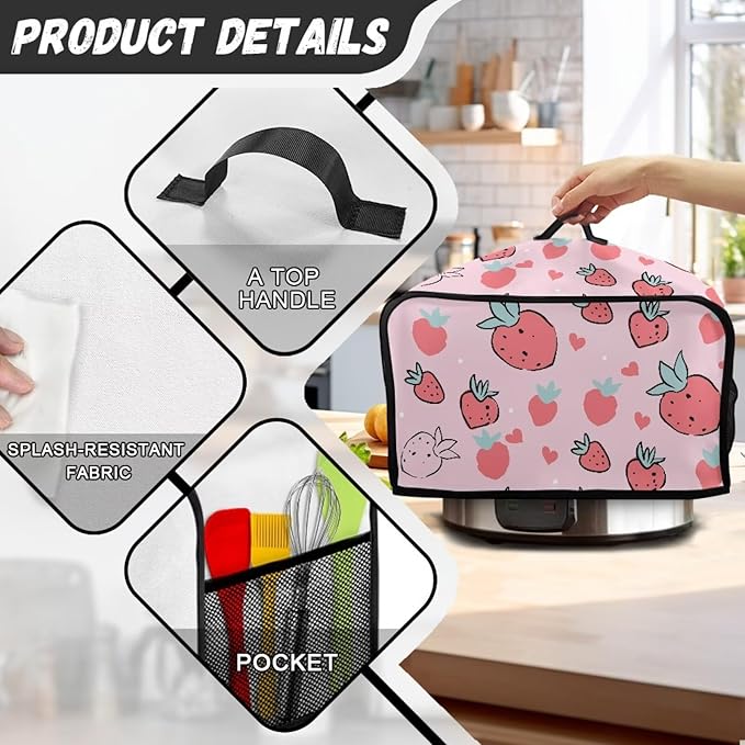 Strawberry Crock Pot 6-8 Quart Slow Cooker Cover Dust Cover Grass Slow Cooker Bag Slow Cooker Cover Compatible with 6-8 qt Slow Cooker Slow Cooker Cover Decor