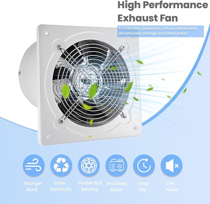 6" Kitchen Exhaust Fan with Variable Speed Controller, 382CFM Wall Mount Ventilation Fans, Metal Attic Exhaust Fan, Small Fume Extractor Ventilation Fan for Kitchen Bathroom Shop Smoking Room Garage