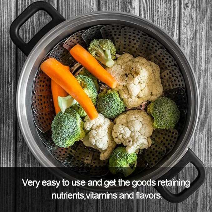 Vegetable Steamer Basket, Premium Stainless Steel Veggie Steamer Basket for cooking - Folding Expandable Steamers to Fits Various Size Pot (Large(6" to 10.5")