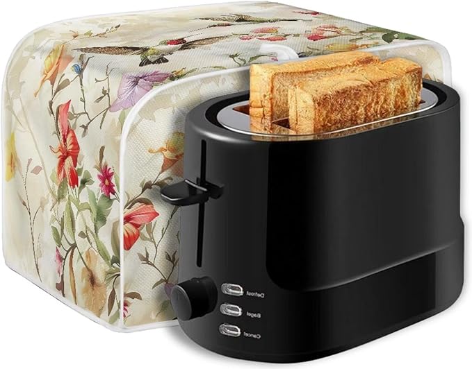 Hummingbird Flower Print 4 Slice Toaster Cover for Home Kitchen Accessories Decor Small Kitchen Appliance Bread Maker Cover