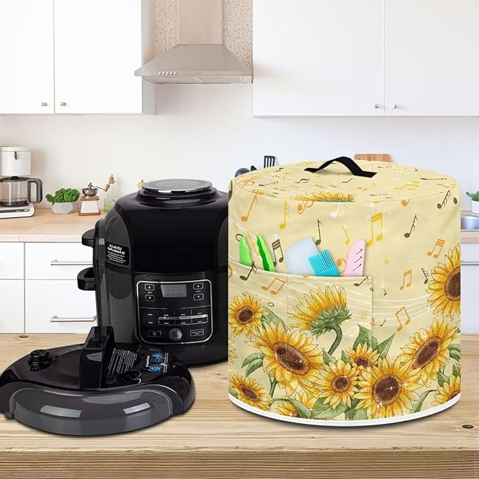Flashideas Sunflower Note Pressure Cooker Cover for Women Insulated Rice Cooker Cover with Easy to Clean Lining Waterproof Dust Cover with Pockets for Instant Pot 6 Quart Appliance Cover