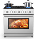 36 Inch Stainless Steel Dual Fuel Range, Freestanding Stove with 6 Sealed Gas Burners and a 6.0 Cu.Ft Self-Cleaning Electric Oven, Features True Convection for Home or Commercial Kitchens