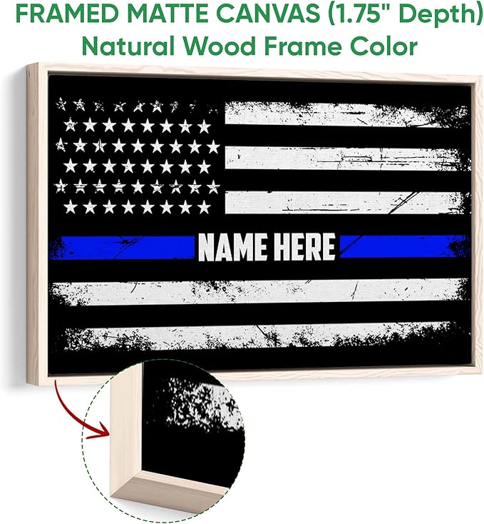 Custom Police Support Flag Thin Blue Line American Flag Back The Blue Personalized Name Poster & Framed Canvas, Wall Art Home Office Decoration Living Room Bedroom Aesthetic Decor