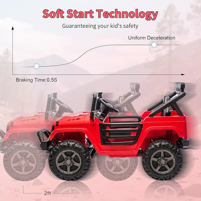 2 Seater Ride on Car Toy for Kids, 24V 4x4 Ride-on Truck, w/Parent Control, Soft Start, 3 Speed, 4-Wheeler Suspension, Bluetooth, LED Lights, Electric Car for Kids Toddler Ages 3-8, Red