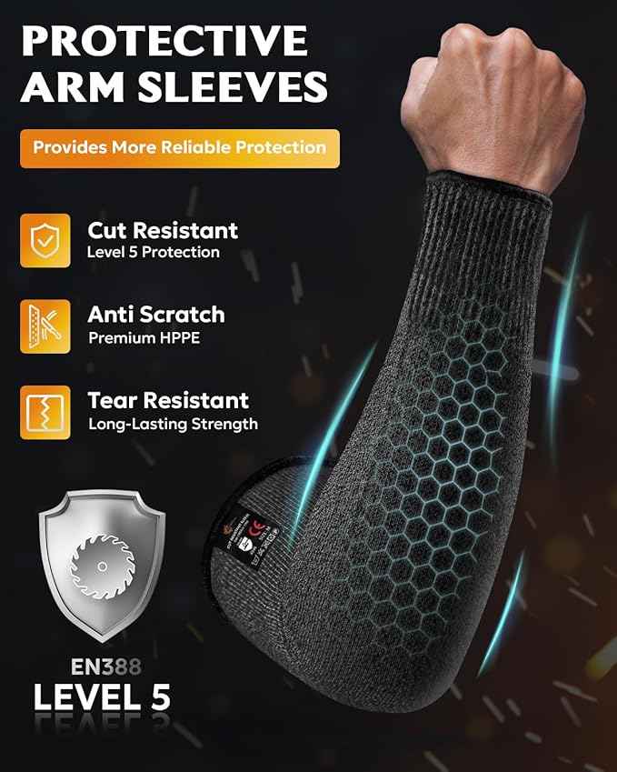 Evridwear Protective Arm Sleeves Cut Resistant Farmers Sleeves for Men Work, Gardening, Farming, Arm Protectors for Thin Skin and Bruising (XL, Black No Thumb Hole)