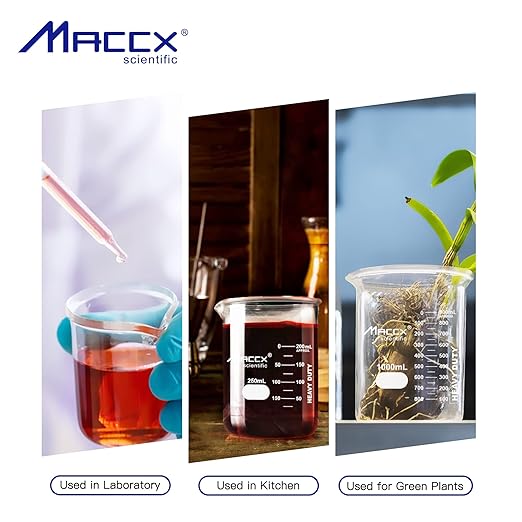 1.7oz(50ml) New Upgraded Glass Beakers, Heavy Duty Lab Beaker Set, 3.3 Borosilicate with Double Scale, Pack of 10, HDBK50-010
