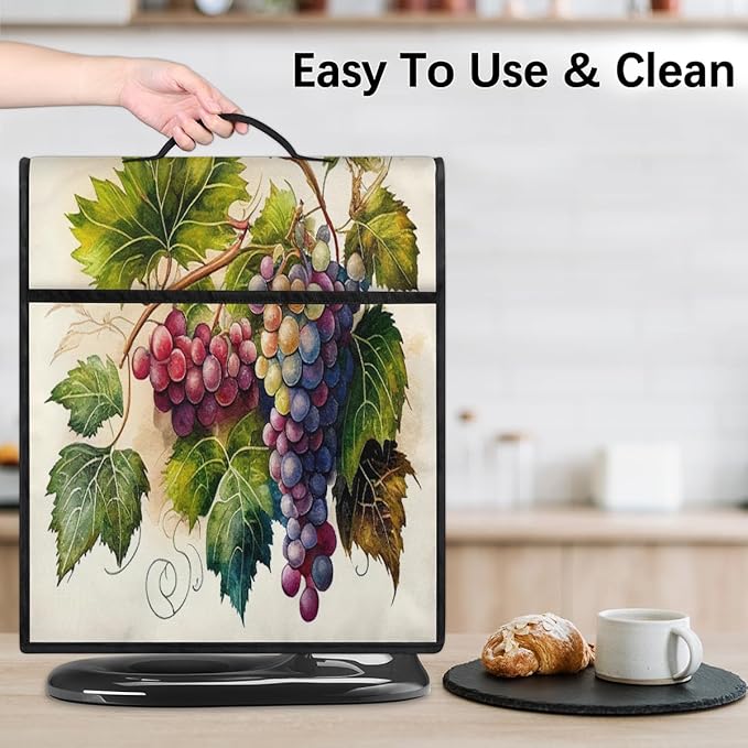 Kitchen Aid Mixer Cover Painting Fruit Grape Stand Mixer Cover Compatible with 6-8 Quarts Stand Mixers, Dust Covers with Zipper Pocket Foldable Washable Kitchen Aid Organizer Bag