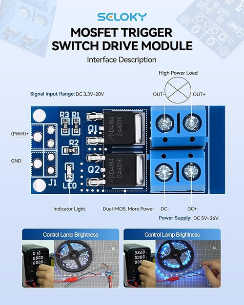 12PCS Dual High-Power MOSFET Trigger Switch Drive Module 0-20KHz PWM Adjustment Electronic Switch Control Board Motor Speed Controller Lamp Brightness Control, DC 5V-36V 400W, 15A (Max 30A)