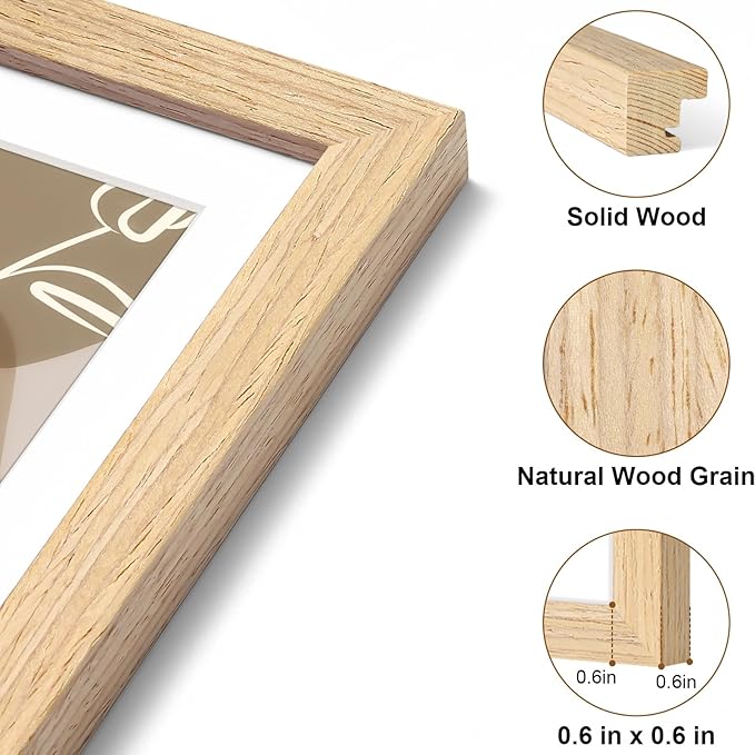 Vittanly 4x6 Picture Frame, Solid Wood Frame with Plexiglass, Includes 3.5x5 Mat, Wall Hanging or Tabletop for Photos, Home Decor, Natural, 1 Pack