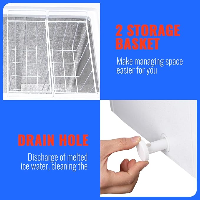 5.0 CU.FT Deep Freezer Top Open Door Compact Freezer Chest Freezer with Removable Storage Basket for Home Kitchen Garage White