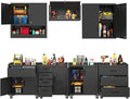 Metal Tool Cabinet,Garage Storage Cabinet System,Wall Cabinet & Locking Rolling Tool Cabinet with Doors and Adjustable Shelves,Steel Tool Cabinets for Home (7 Pcs-StyleA, Black)