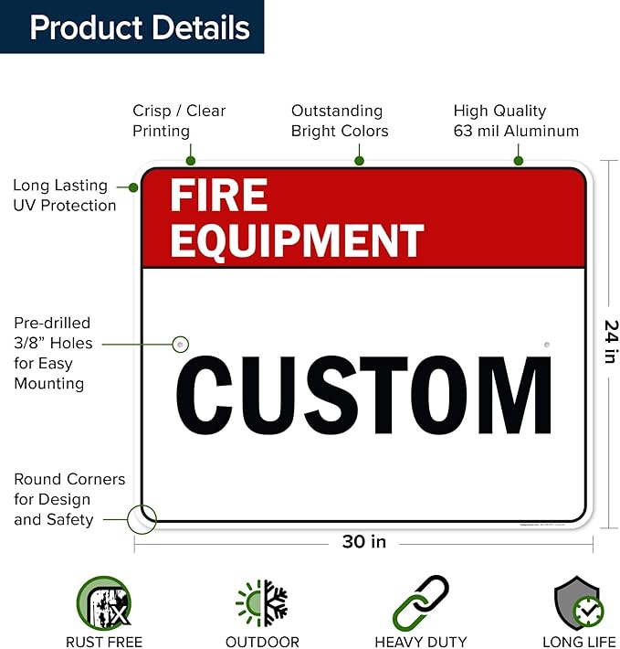 Custom Fire Equipment Sign, Ansi Sign, Osha Compliant, 24x30 Inches, Rust Free .063 Aluminum, Fade Resistant, Made in USA by My Sign Center