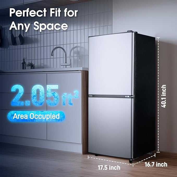 Fridge with Bottom Freezer and Drawer, 4.0 Cu.Ft Double Door Refrigerator with 7 Adjustable Temperature Settings for Bedroom, Dorm, Office, Apartment, Adjustable Shelves, Large Capacity, Silver