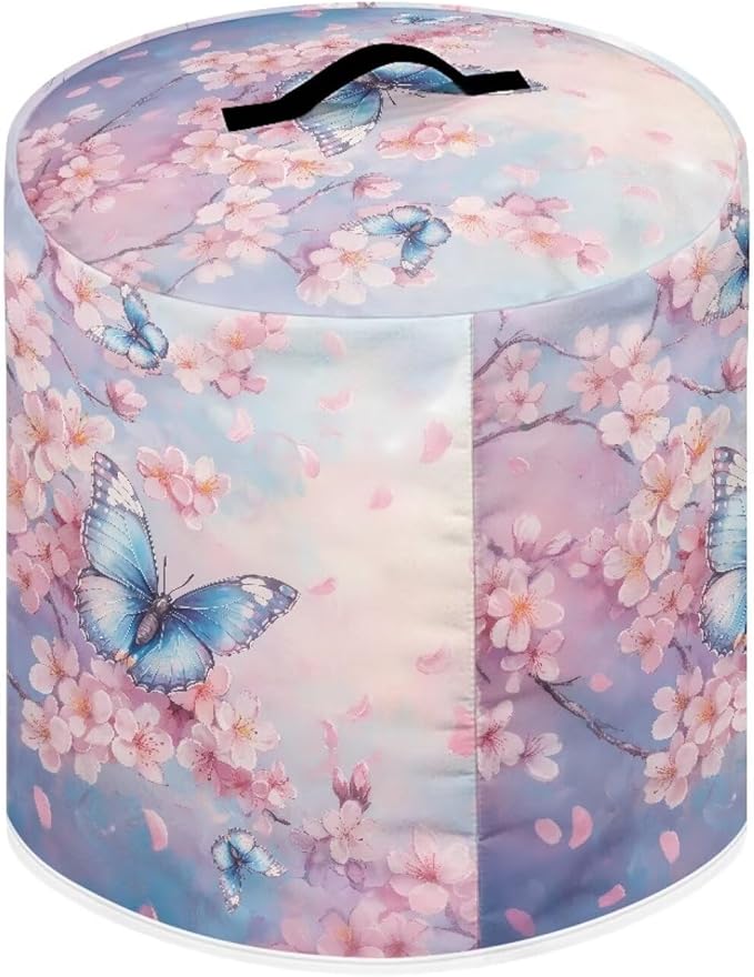 Xoenoiee Butterfly Pink Cherry Blossom Print Pressure Cooker Cover for Kitchen Appliance Dust Cover with Pockets for Rice Cooker Air Fryer Slow Cooker, for 8 Qt Pot