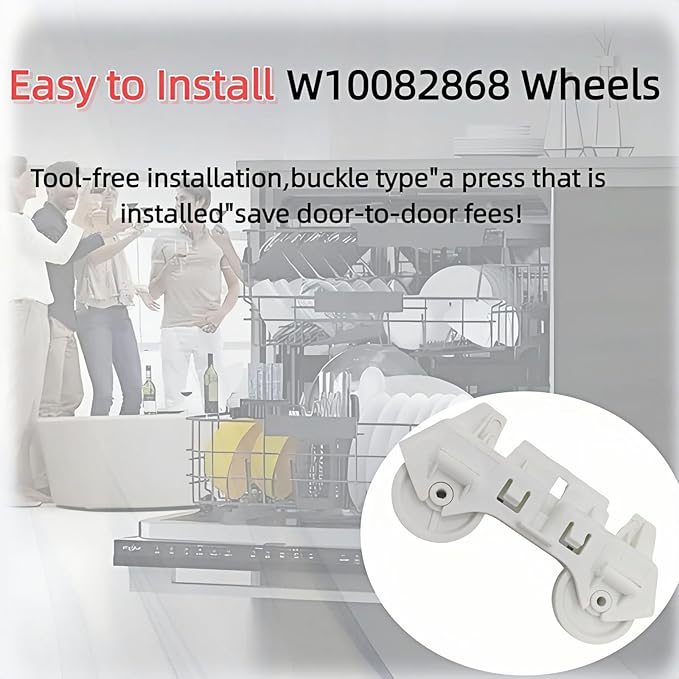 Lower Dishrack Wheel Replacement Kit (4-Pack) - WPW10082868 W10082868 Compatible with Whirlpool Maytag KitchenAid Dishwashers | Easy Snap-On Installation, Smooth Quiet Rolling
