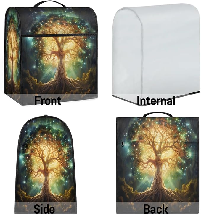 Kitchen Aid Mixer Cover Tree Of Life Green Stand Mixer Cover Compatible with 6-8 Quarts Stand Mixers, Dust Covers with Zipper Pocket Foldable Washable Kitchen Aid Organizer Bag