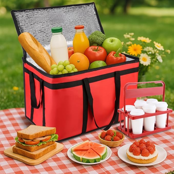 Cooler Insulated Food Delivery Bag & Drink Carrier with Hard Bottom, XXX-Large Grocery Catering Travel Thermal Frozen Carrier, Pizza Bags for Doordash/Uber Eats, Cold Warmer Accessories for Door Dash