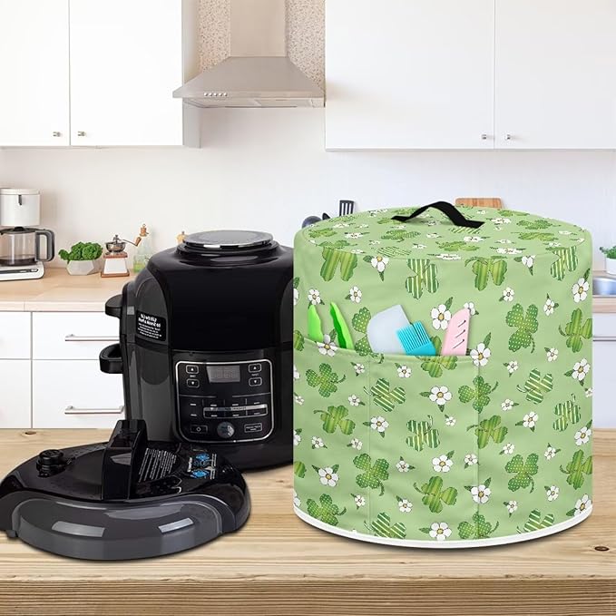 TODIYADDU Daisy Shamrock Pressure Cooker Cover with Handle and Storage Pocket for Extra Accessories Portable Kitchen Small Appliance Dust Cover Protective Case for St Patrick's Day