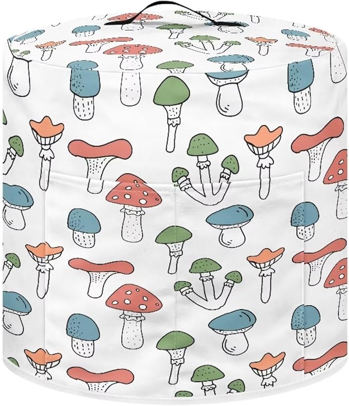 Cute Mushroom Print Pressure Cooker Cover 6 Quart Air Fryer Cover Kitchen Appliance Dust Cover Cover with Pockets for Electric Pressure Cooker Rice Cooker Steamer,White