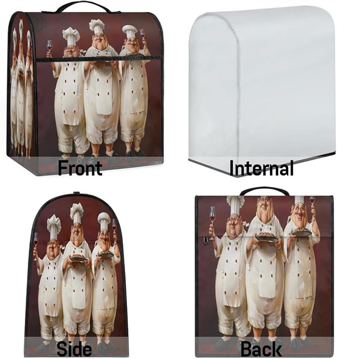 Kitchen Aid Mixer Cover Funny Chef Cook Stand Mixer Cover Compatible with 6-8 Quarts Stand Mixers, Dust Covers with Zipper Pocket Foldable Washable Kitchen Aid Organizer Bag