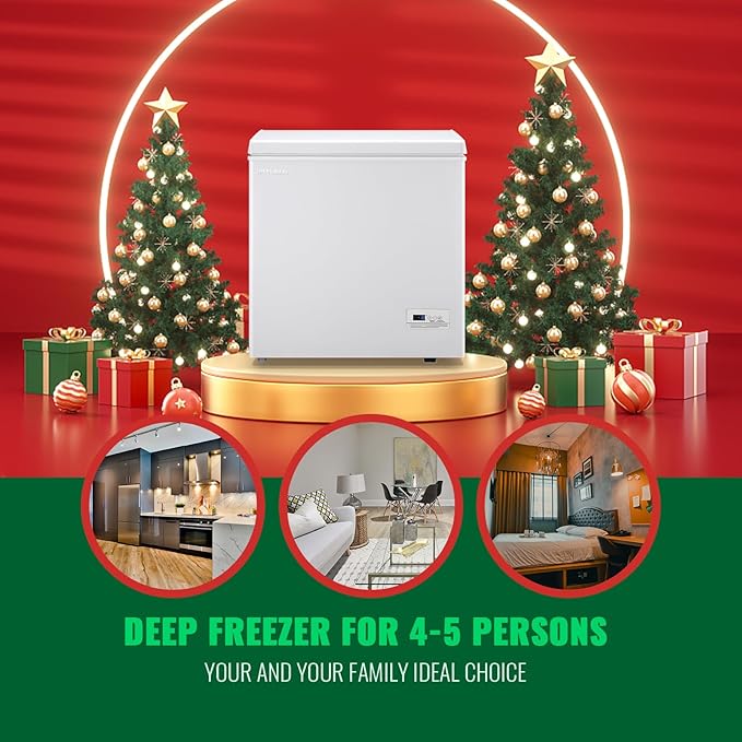Chest Freezer 5.0 Cubic Feet Freezers with Temperature Display Panel Small Deep Freezer 2 Removable Basket Top Open Door Freezer Ideal for Apartment Office Dorm White