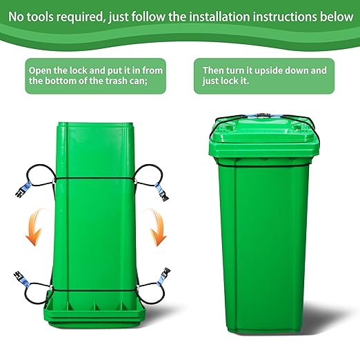 Trash Can Locks for Animals - 2PCS Garbage Can Lid Locks with Heavy Duty Bungee for Raccoons Proof,Bears Proof and Wind-Resistant for 30-45 Gallon Cans