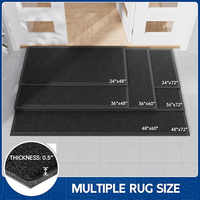 Sturdy Front Door Mat, 48" x 36" Heavy Duty Indoor Outdoor Doormat for Entryway, Fade Resistant, Waterproof Low Profile Entry Mat, Non Slip Welcome Mat for Outside Entrance, Patio, Home