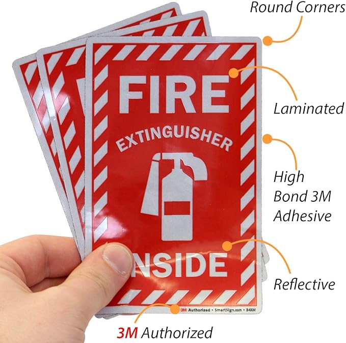 SmartSign Fire Extinguisher Inside Label | 4" x 6" Engineer Grade Reflective, Pack of 3, Made in USA