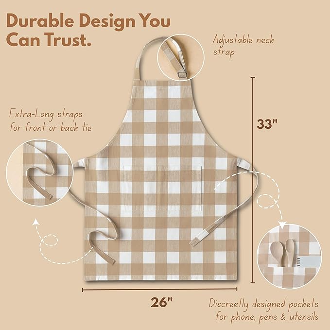 Native Fab Kitchen Apron 2 Pack - 100% Cotton Adjustable, Durable Apron with Pockets, Perfect for Cooking, Baking, Grilling
