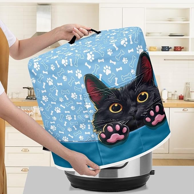 TODIYADDU Black Cat Paw Print Pressure Cooker Cover for Women Trendy Instant Pot Cover with Top Handle and Pocket Kitchen Appliance Cover Dust Cover for 3 Quart Instant Pot and Extra Presents, S