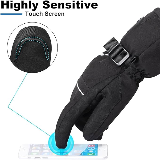 Heated Ski Gloves, Unisex Winter Skiing Gloves, 7.4V Battery Power Rechargeable Heating Glove for Women & Men Skiing, Snowboarding, Snowmobile, Outdoor Sports