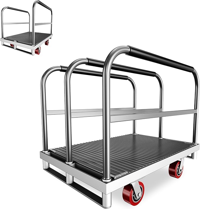 2IN1 Heavy Duty Panel Truck, 36" x 24" Platform Cart w/Rubber Mat & 3 Handrails, 2600 lbs Capacity Drywall & Lumber Cart, Flatbed Cart w/2 Swivel Casters, All-Steel Hand Truck Push Cart